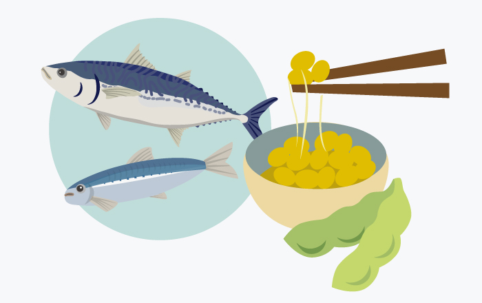 青魚や大豆製品のイラスト